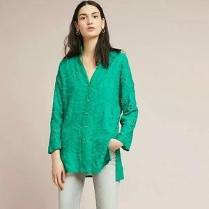 Nwt Anthropologie green embroidered blouse, size L